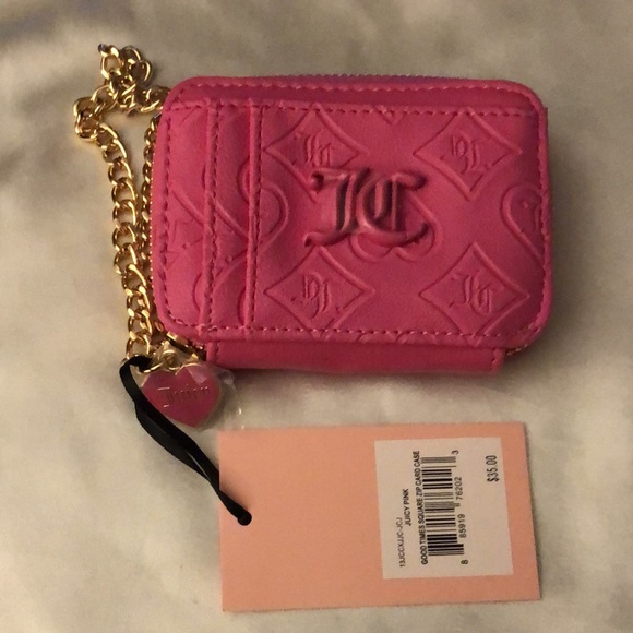 Juicy Couture Juicy Pink Good Times Square Zip Card Case Chain Wrist Strap NWT - Picture 2 of 13